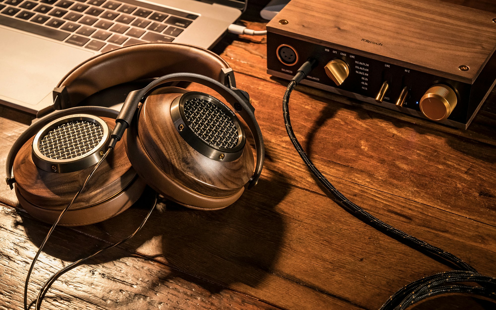 Heritage HP-3 Headphones with Heritage Headphone Amplifier and laptop